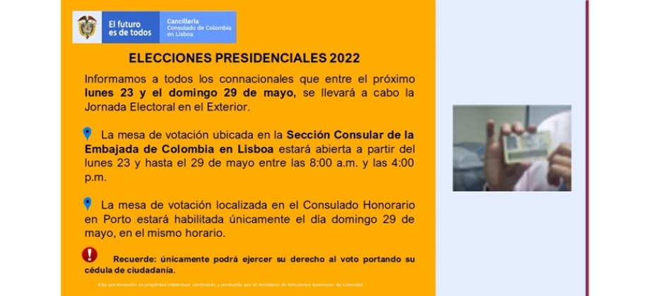  Horarios de atención en el Consulado de Colombia en Lisboa para el proceso electoral 2022