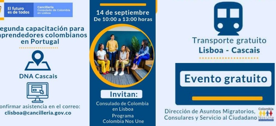 Consulado de Colombia en Lisboa y el programa Colombia Nos Une realizarán la capacitación para emprendedores colombianos el 14 de septiembre de 2019