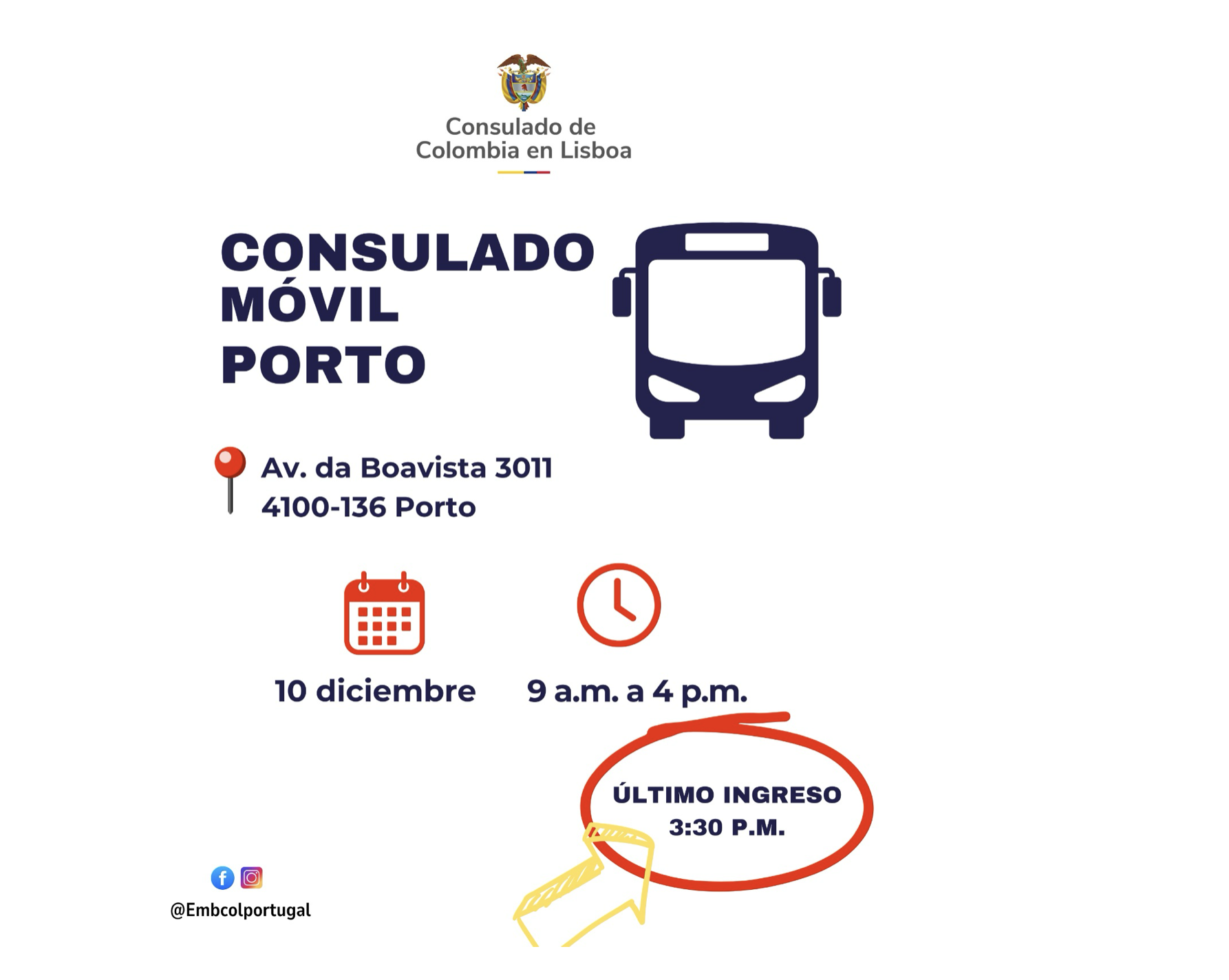 El Consulado de Colombia en Lisboa realizará un Consulado Móvil en la ciudad de Oporto el 10 de diciembre de 2025